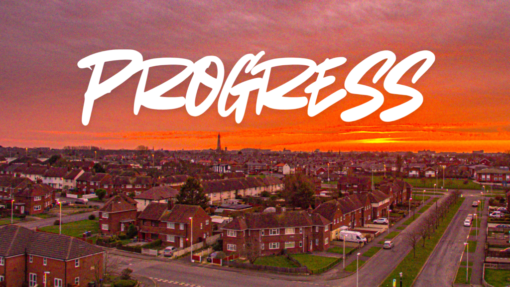 Progress Club: Orange Progress graphic representing the Progress Club at Blackpool News.